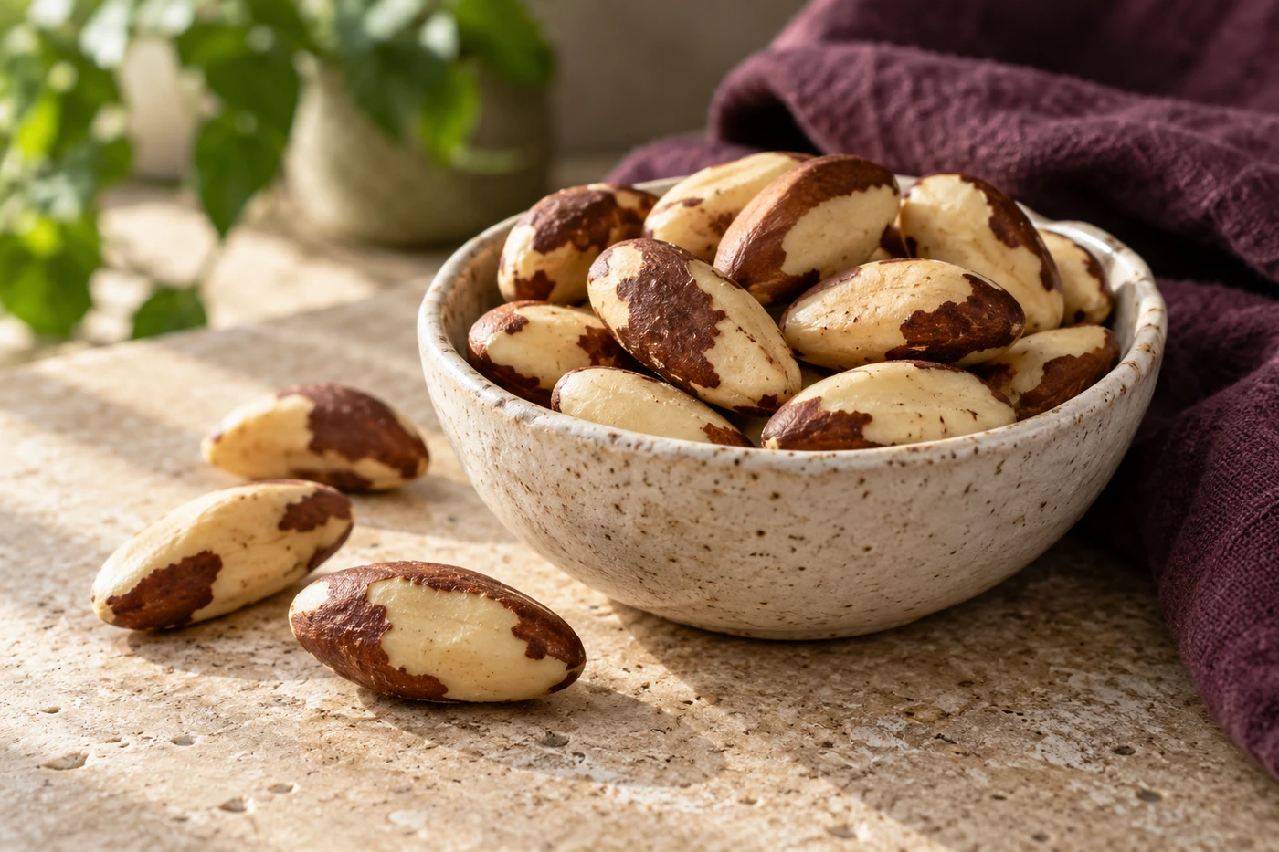 Brazil nuts in a ceramic bowl