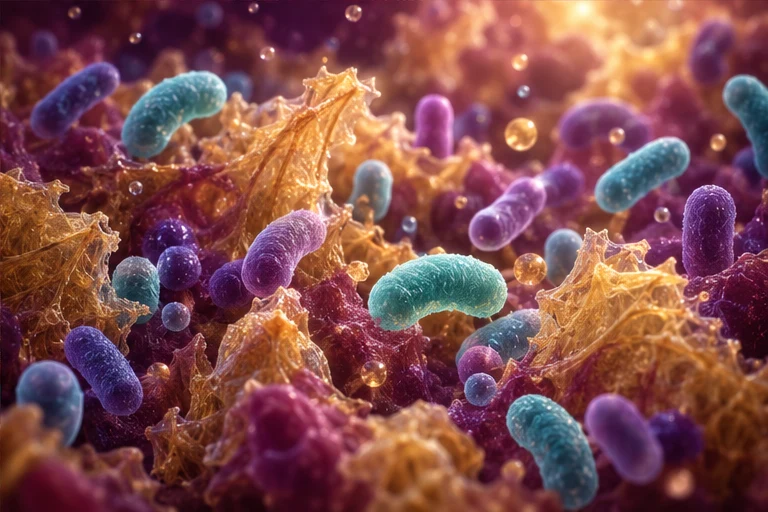 Conceptual microorganisms interacting with plant fiber