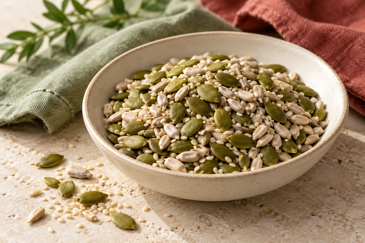 A bowl of mixed dietary seeds