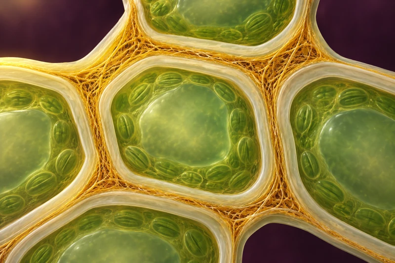 Conceptual adjoining plant cells with a fibrous matrix in their cell walls