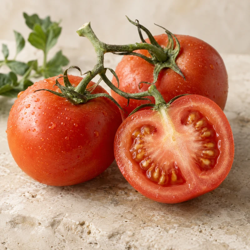 Illustrative food photograph: Ripe red tomatoes