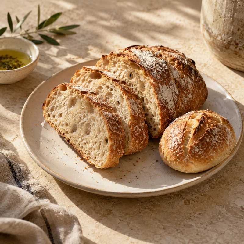 Illustrative sliced bread loaf and roll