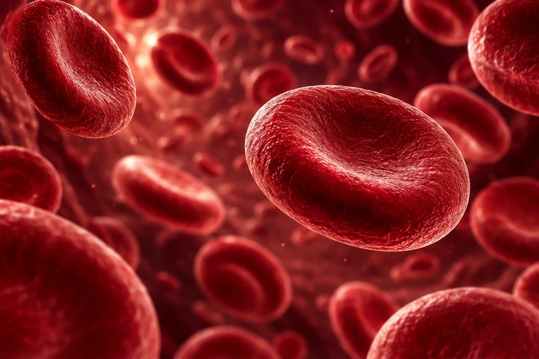 Conceptual red blood cells illustrating the connection to iron and hemoglobin