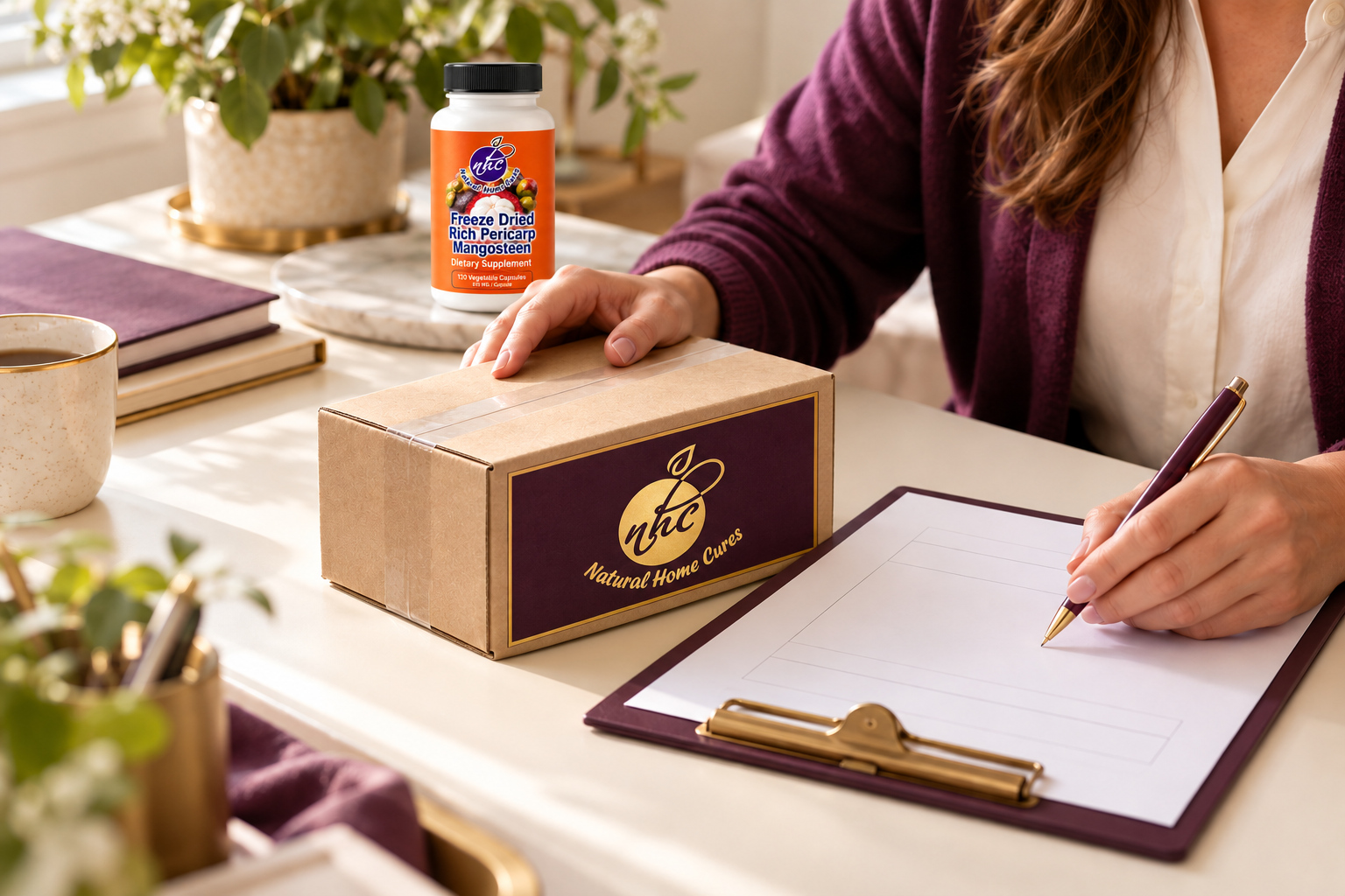 Illustrative Natural Home Cures branded packing scene