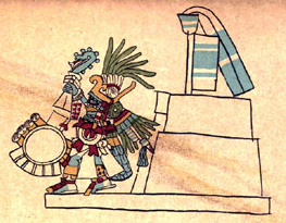 Historical depiction of Huitzilopochtli from page 34 of the sixteenth-century Codex Borbonicus.