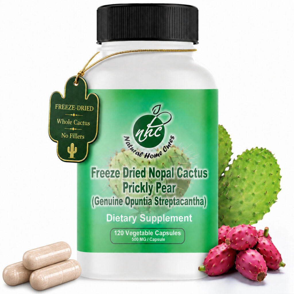 Natural Home Cures freeze-dried Nopal cactus capsule bottle