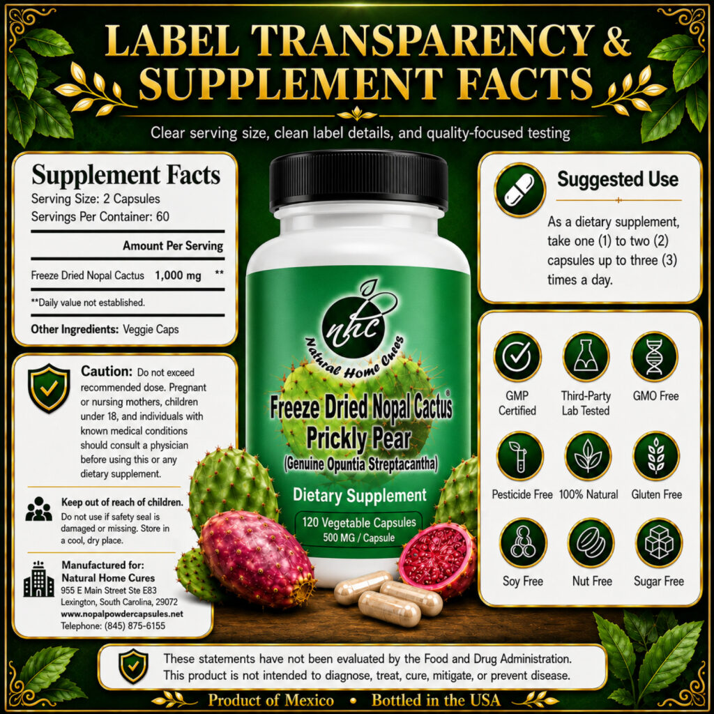 Nopal capsule Supplement Facts and directions