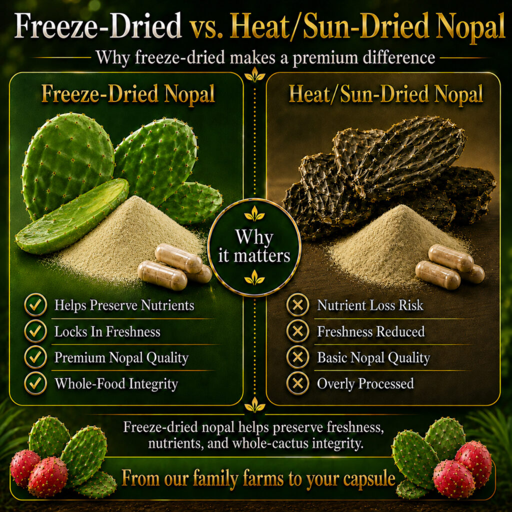 Nopal freeze-dried and heat-dried comparison graphic