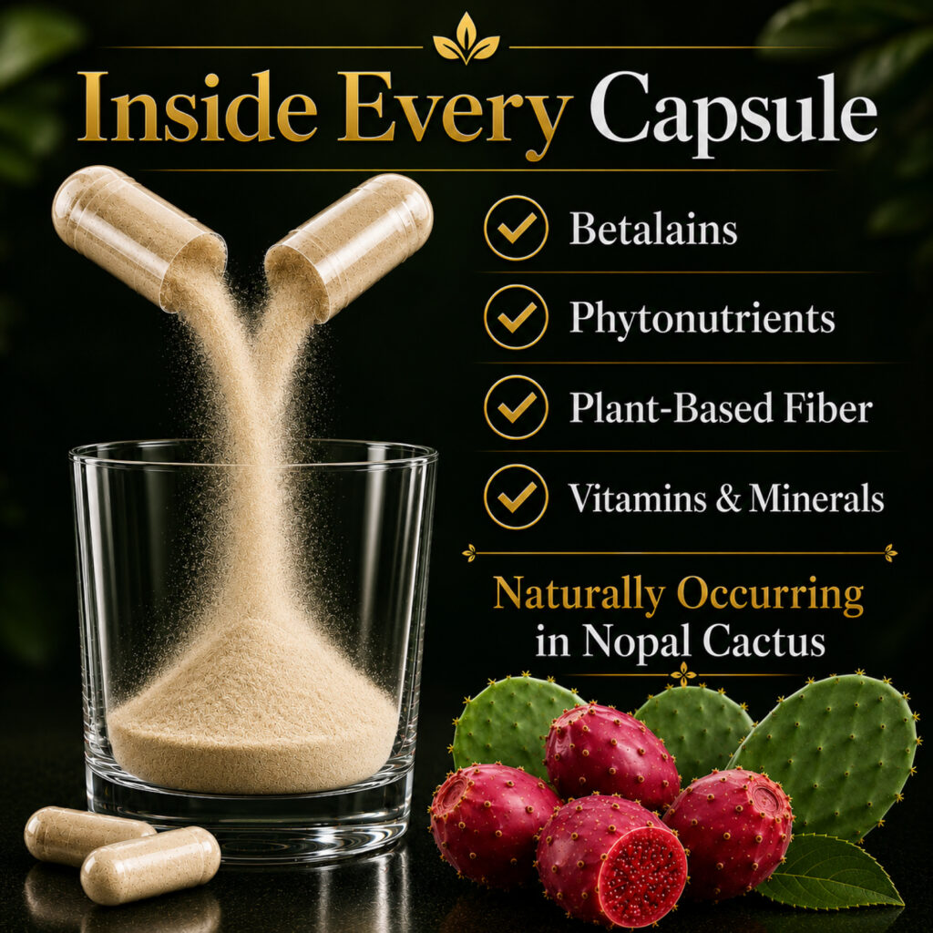 Nopal green pad constituents and vegetable capsule