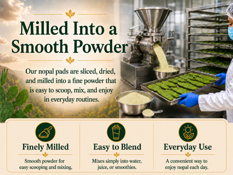 Nopal material milled into powder