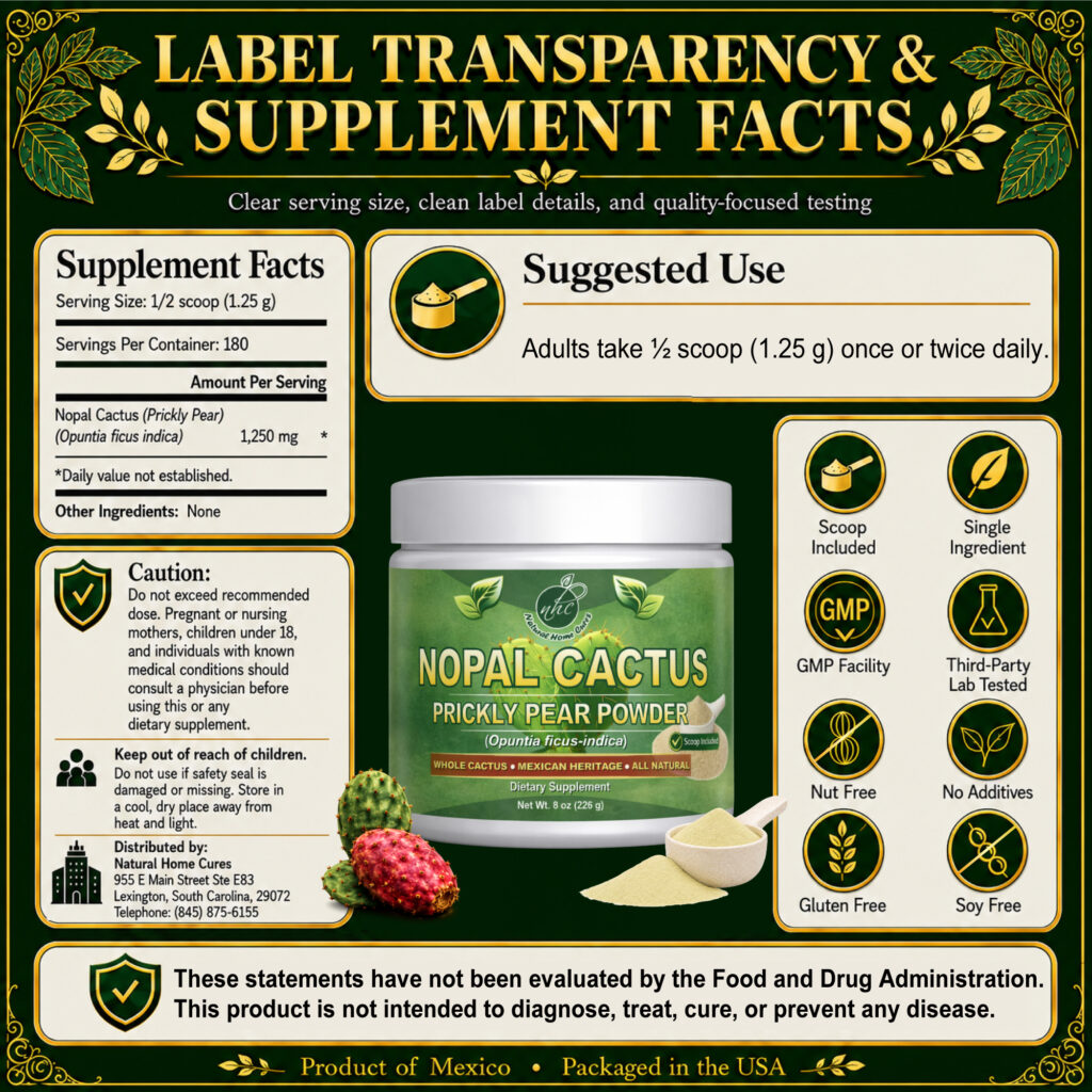 Natural Home Cures Nopal powder: The label