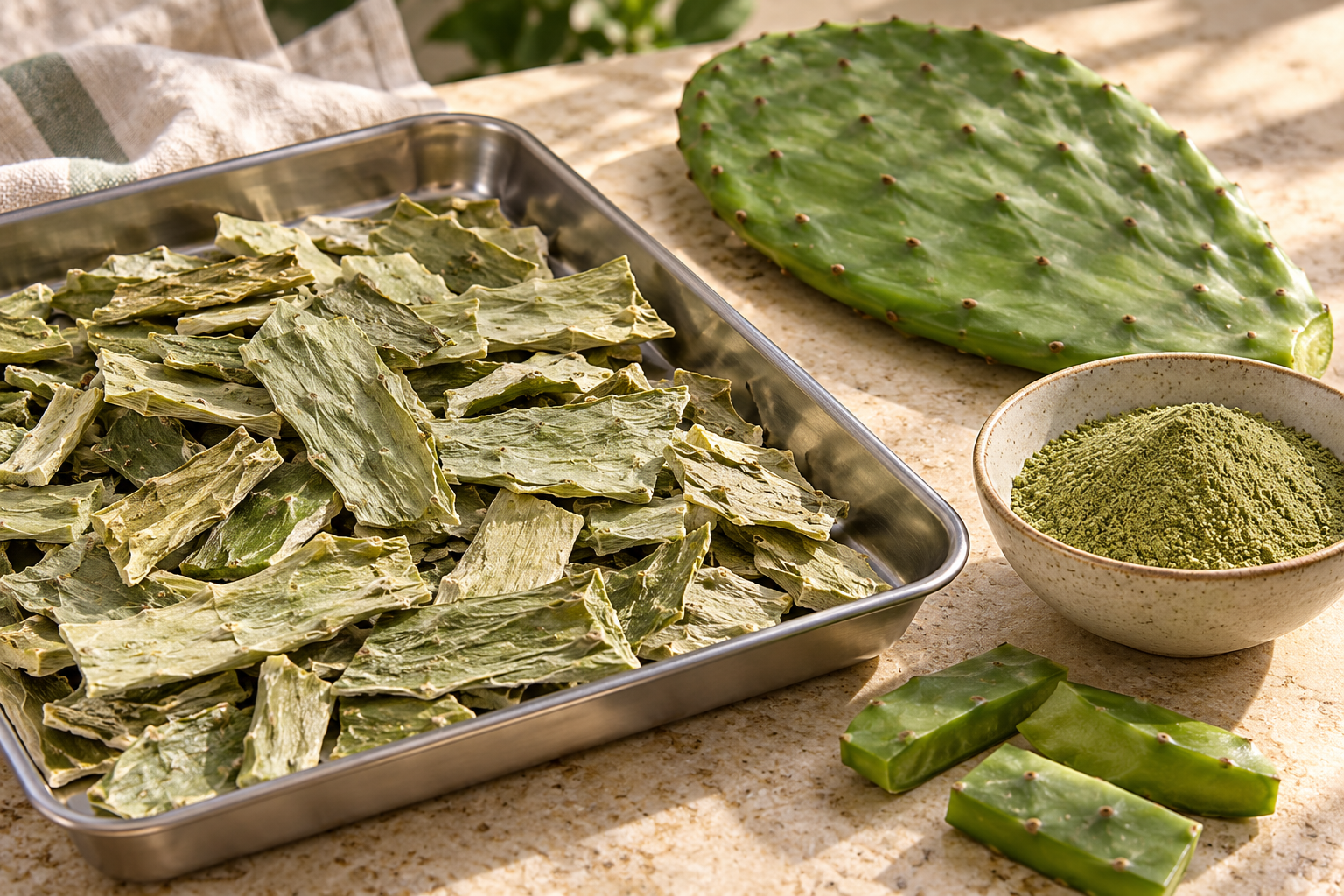Nopal — Fresh Pads, Dried Material and Powder (illustration)