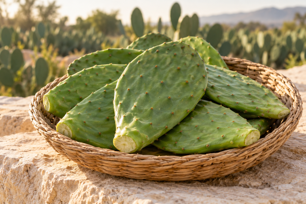 Harvested Nopal green pads