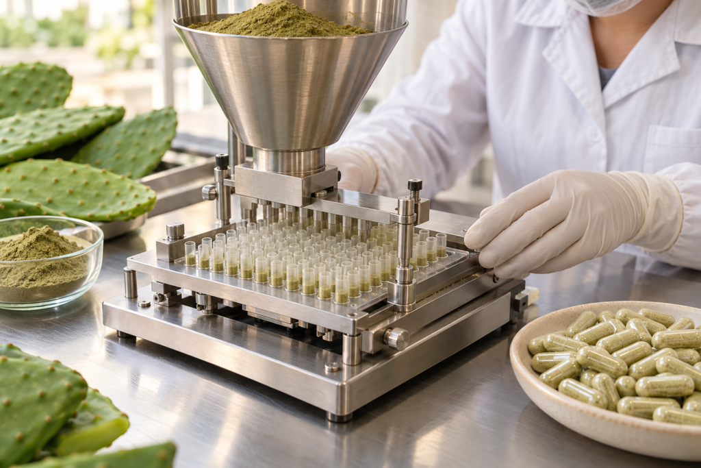 Equipment filling vegetable capsules with Nopal powder