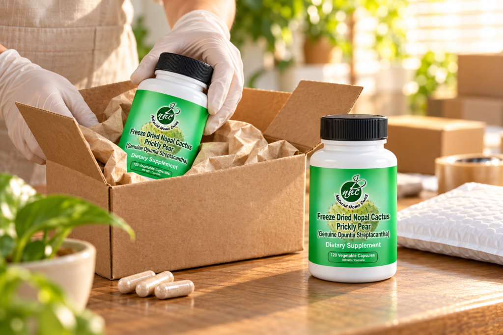 Natural Home Cures Nopal bottles packed for delivery
