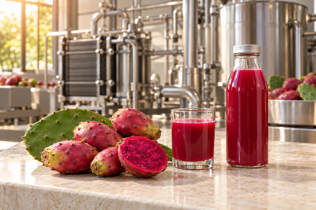 Nopal and prickly pear beverage-processing illustration