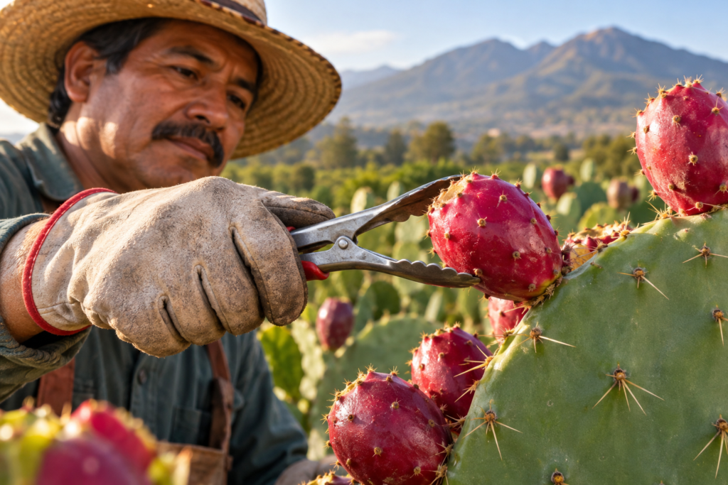 Selecting ripe prickly pear fruit