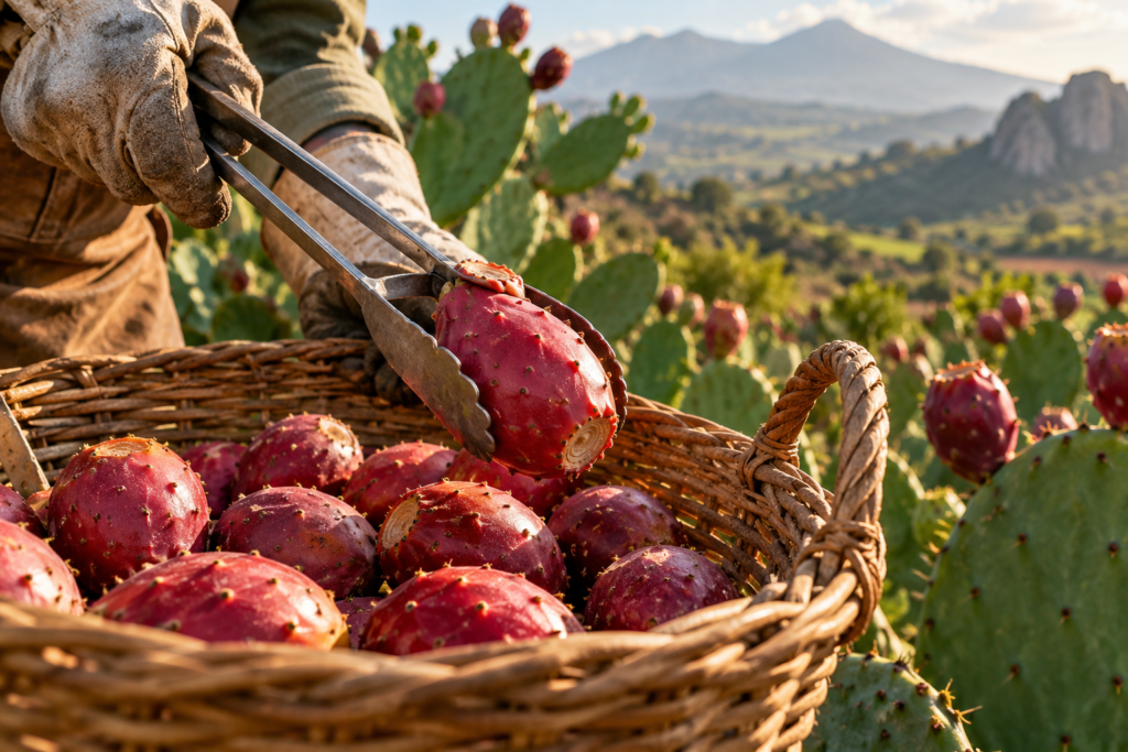 Process illustration: Freshly picked fruit is placed into the harvest basket.