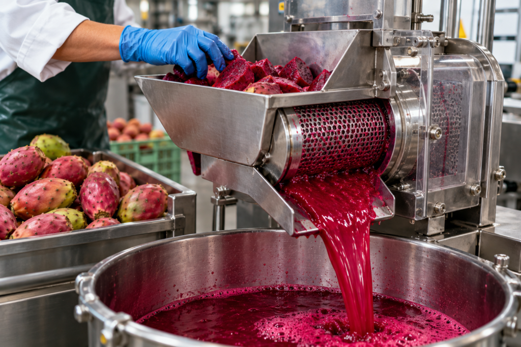 Prickly pear juice released by mechanical pressure without heat