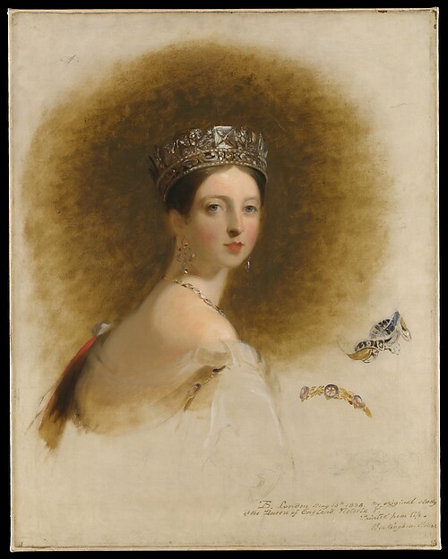 Queen Victoria wearing a crown, painted by Thomas Sully in 1838
